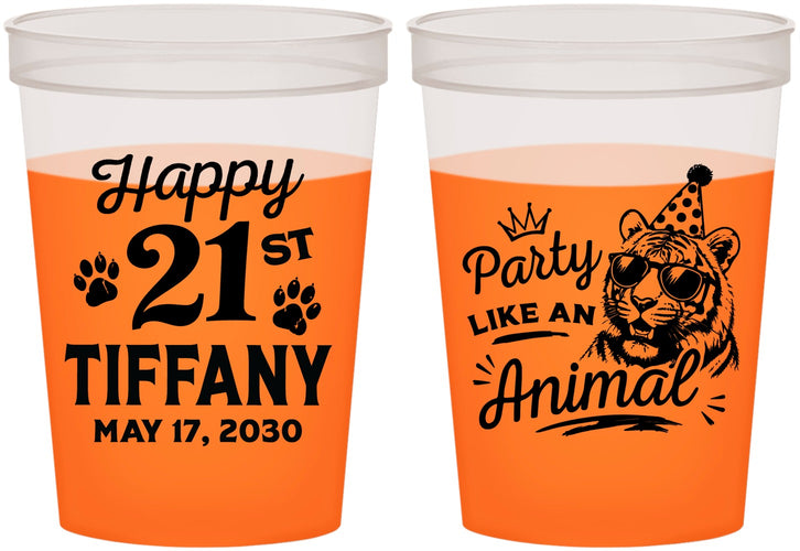 Custom 21st Birthday 16 oz Color Changing Cups - Party Like An Animal Tiger | 340020