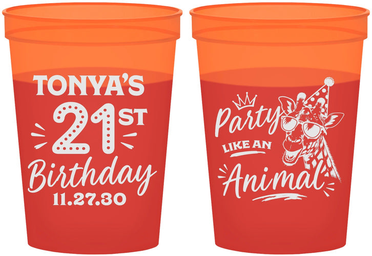 Custom 21st Birthday 16 oz Color Changing Cups - Party Like An Animal Giraffe | 340022