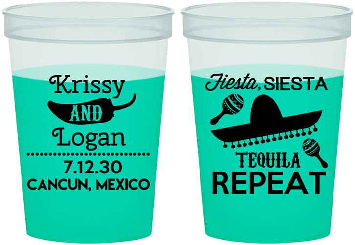 Custom Wedding 16 oz Color Changing Cups - Fiesta Siesta Tequila Repeat | 344