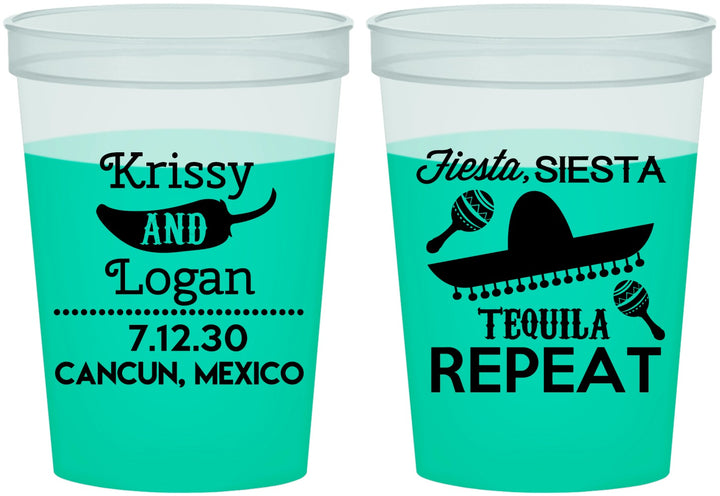 Custom Wedding 16 oz Color Changing Cups - Fiesta Siesta Tequila Repeat | 344