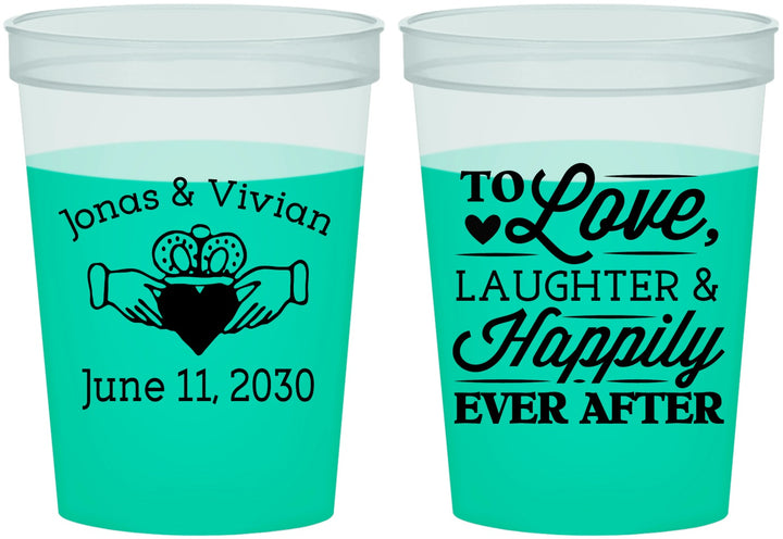 Custom Wedding 16 oz Color Changing Cups - Love Laughter Happily | 346