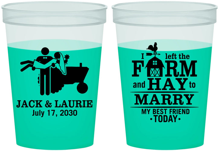 Custom Wedding 16 oz Color Changing Cups - Left The Farm Tractor | 347