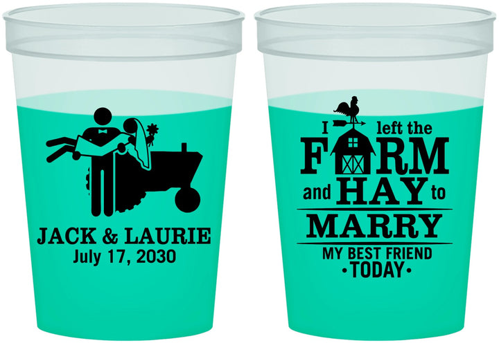 Custom Wedding 16 oz Color Changing Cups - Left The Farm Tractor | 347