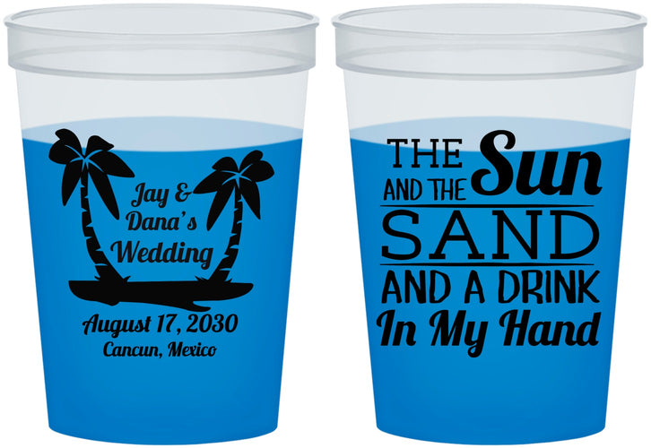 Custom Wedding 16 oz Color Changing Cups - Beach | 350