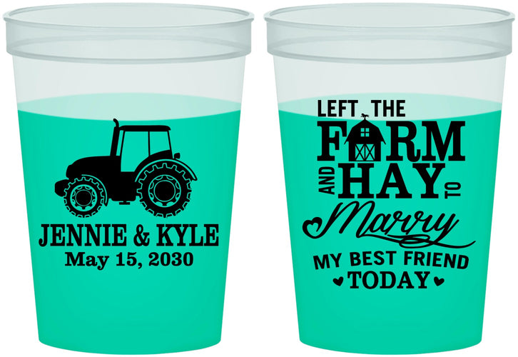 Custom Wedding 16 oz Color Changing Cups - Left The Farm Tractor | 351