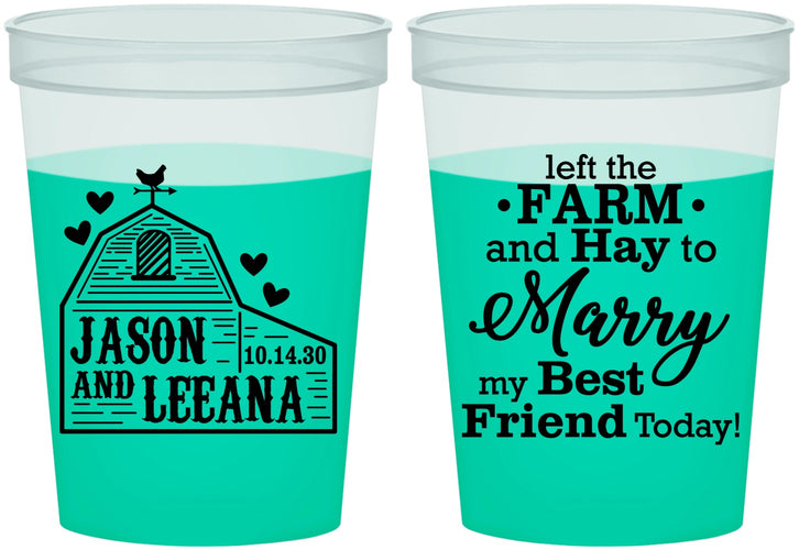 Custom Wedding 16 oz Color Changing Cups - Left The Farm Tractor | 352