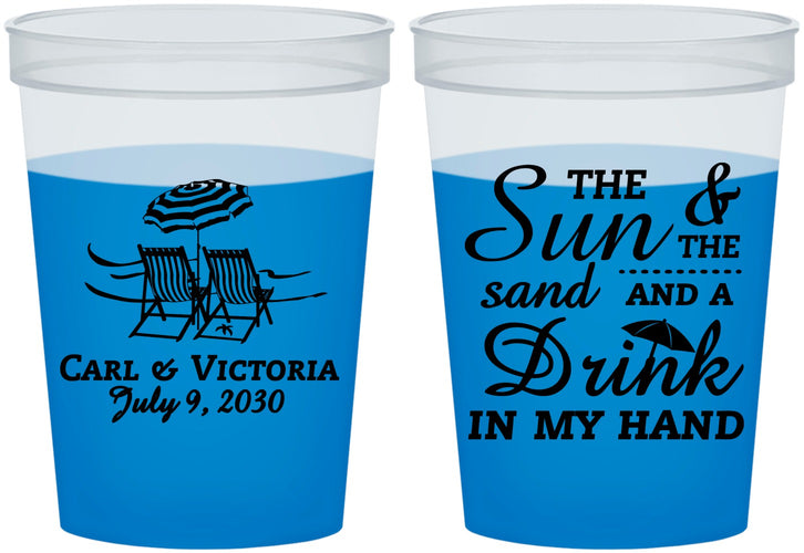 Custom Wedding 16 oz Color Changing Cups - Sun Sand Drink In My Hand | 353