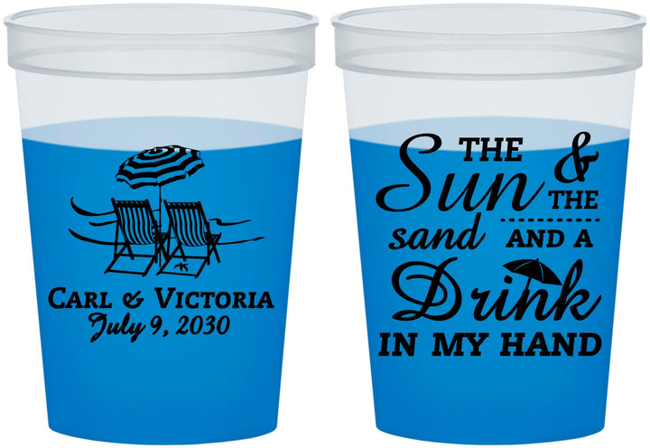 Custom Wedding 16 oz Color Changing Cups - Sun Sand Drink In My Hand | 353
