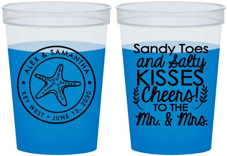 Custom Wedding 16 oz Color Changing Cups - Sandy Feet Salty Kisses | 355