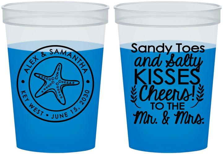 Custom Wedding 16 oz Color Changing Cups - Sandy Feet Salty Kisses | 355