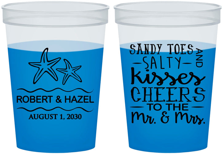 Custom Wedding 16 oz Color Changing Cups - Sandy Feet Salty Kisses | 356
