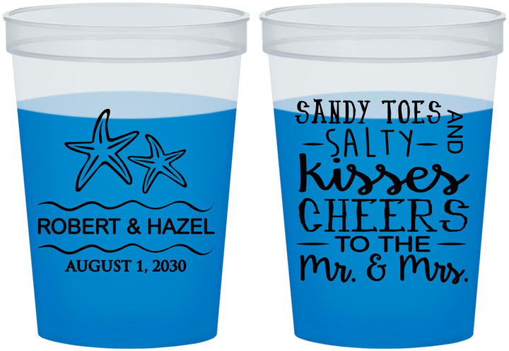 Custom Wedding 16 oz Color Changing Cups - Sandy Feet Salty Kisses | 356