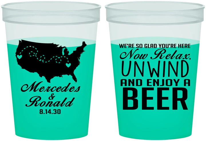 Custom Wedding 16 oz Color Changing Cups - Relax Unwind Enjoy Beer | 360