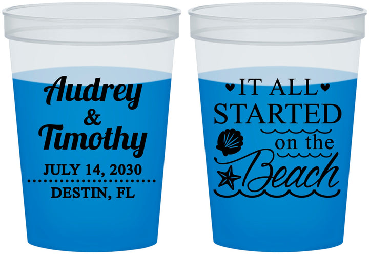 Custom Wedding 16 oz Color Changing Cups - Started On The Beach | 361