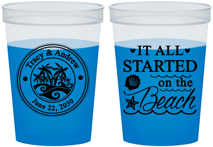 Custom Wedding 16 oz Color Changing Cups - Started On The Beach | 362