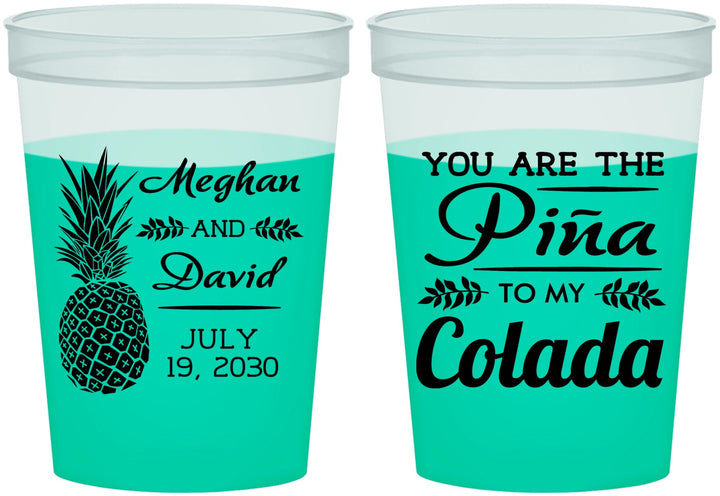 Custom Wedding 16 oz Color Changing Cups - Pina Colada | 364
