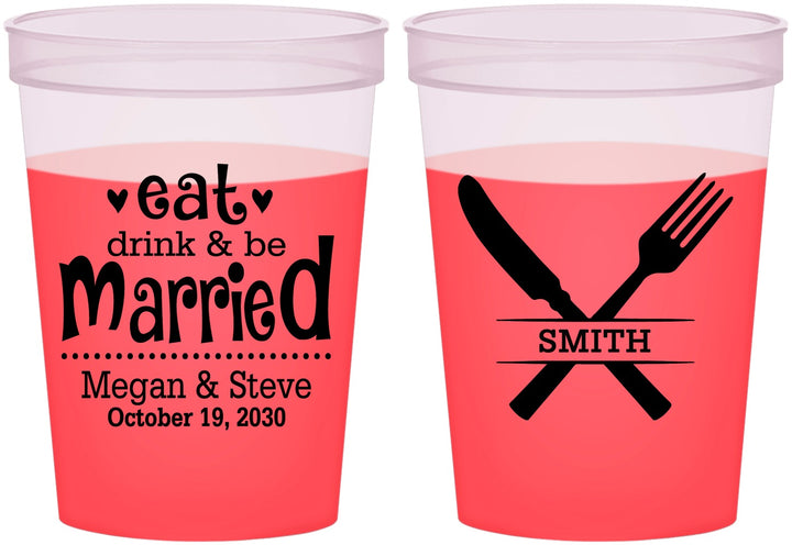 Custom Wedding 16 oz Color Changing Cups - Eat Drink Be Married | 368