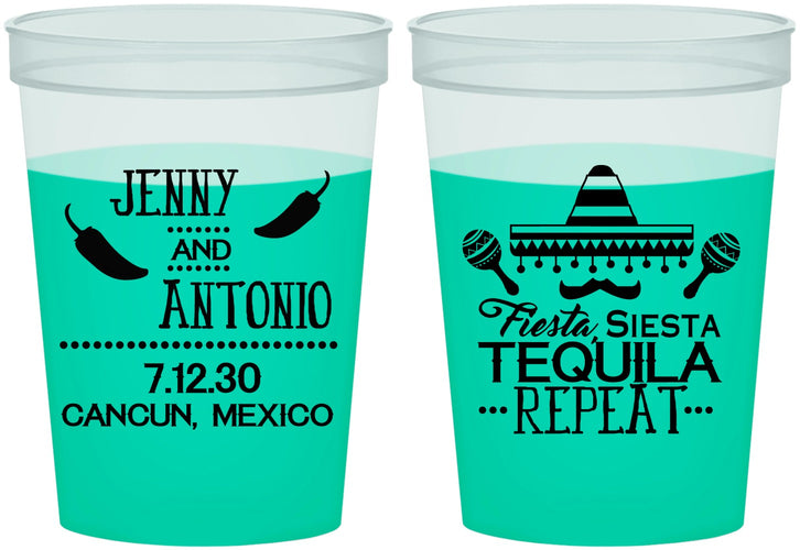 Custom Wedding 16 oz Color Changing Cups - Fiesta Siesta Tequila Repeat | 369