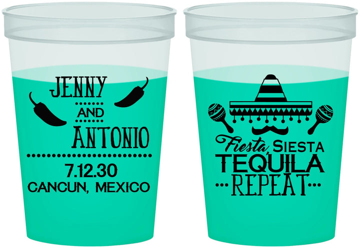 Custom Wedding 16 oz Color Changing Cups - Fiesta Siesta Tequila Repeat | 369
