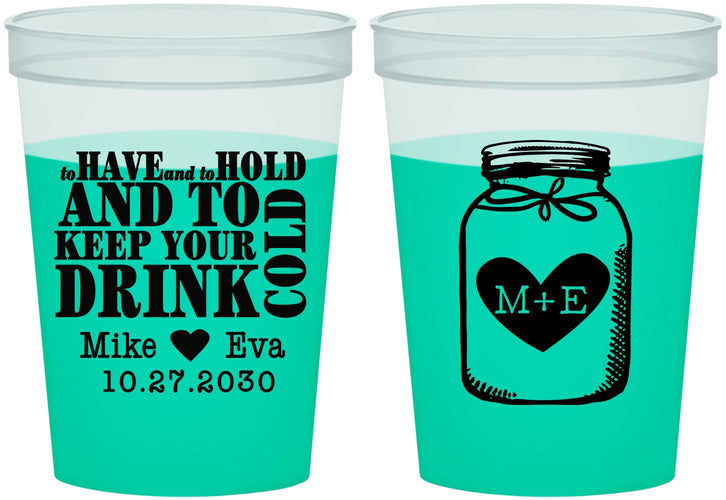 Custom Wedding 16 oz Color Changing Cups - Mason Jar | 373