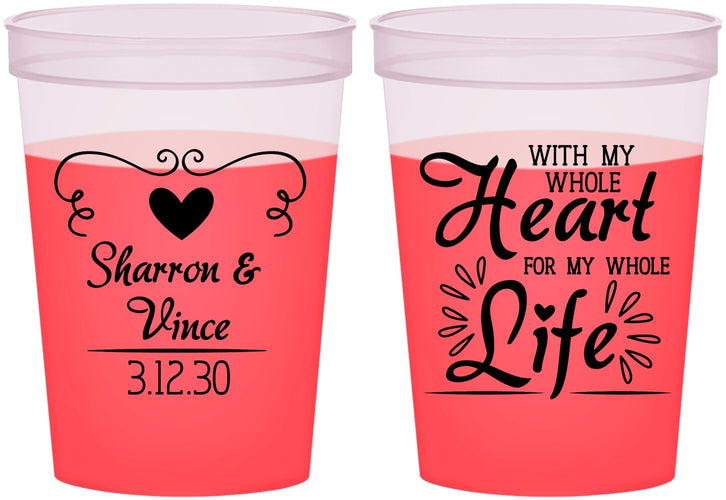 Custom Wedding 16 oz Color Changing Cups - Heart Life | 387
