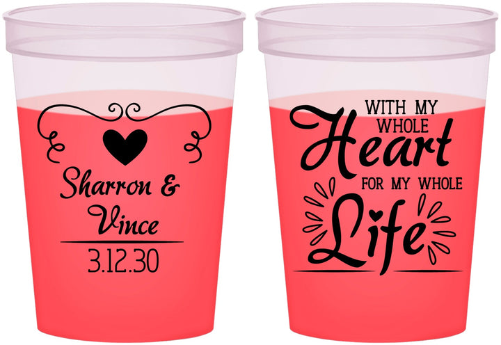 Custom Wedding 16 oz Color Changing Cups - Heart Life | 387
