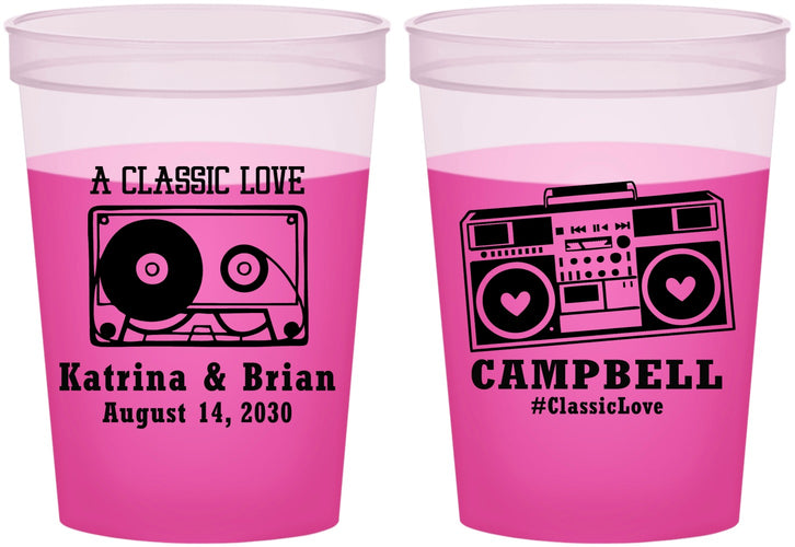 Custom Wedding 16 oz Color Changing Cups - Class Love Cassette Tape | 389