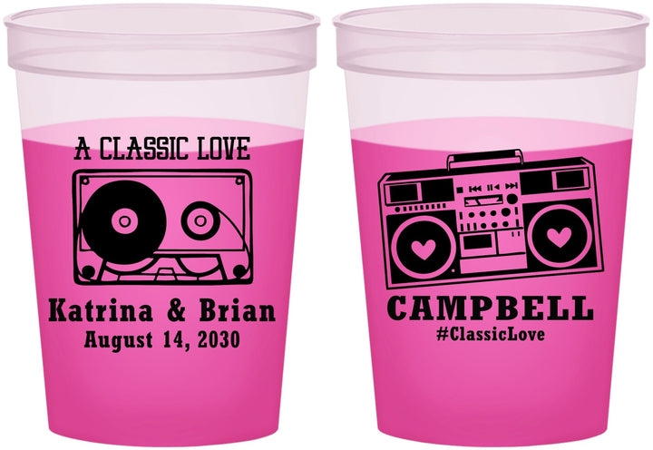 Custom Wedding 16 oz Color Changing Cups - Class Love Cassette Tape | 389