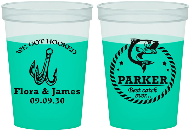 Custom Wedding 16 oz Color Changing Cups - We Got Hooked Fish | 392