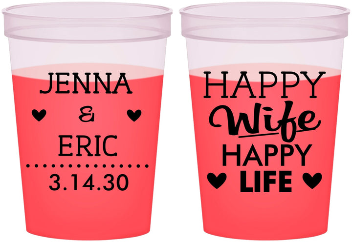 Custom Wedding 16 oz Color Changing Cups - Happy Wife Happy Life | 393