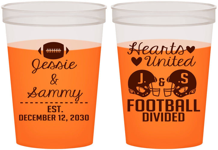 Custom Wedding 16 oz Color Changing Cups - Hearts United Football | 395