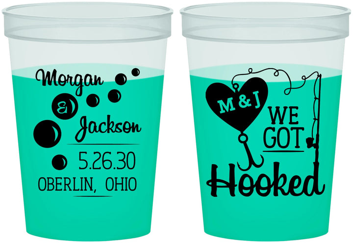 Custom Wedding 16 oz Color Changing Cups - We Got Hooked Fish | 396