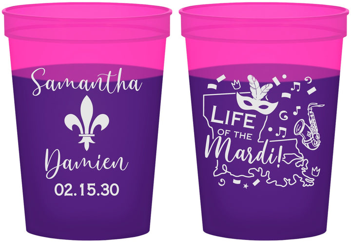 Custom Wedding 16 oz Color Changing Cups - Mardi Gras | 398