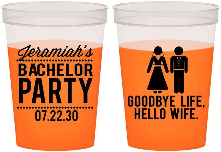 Custom Bachelor Party 16 oz Color Changing Cups - Goodbye Life Hello Wife | 40019
