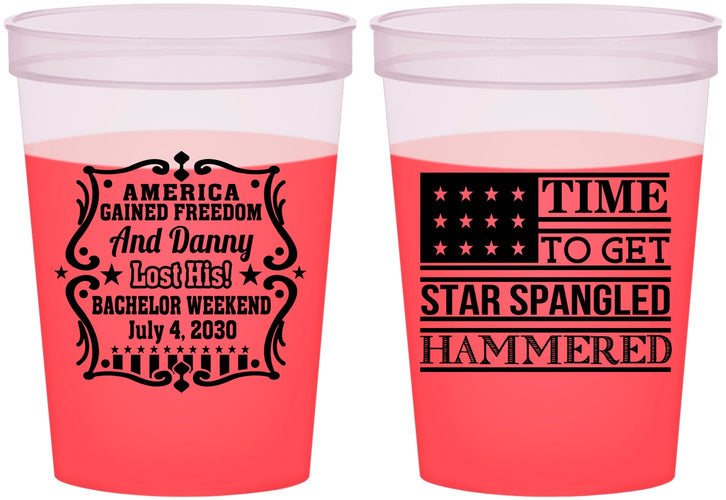 Custom Bachelor Party 16 oz Color Changing Cups - Star Spangled Hammered | 40032