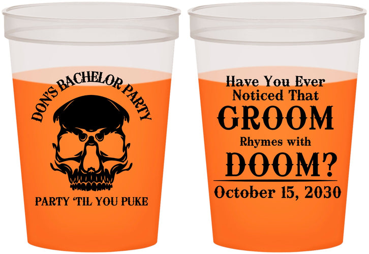 Custom Bachelor Party 16 oz Color Changing Cups - Groom Doom Skull | 40041