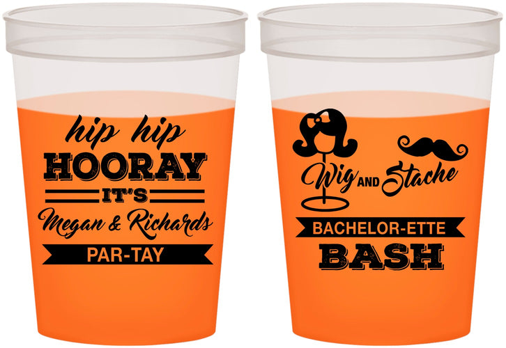 Custom Bachelor Party 16 oz Color Changing Cups - Wig Or Stache | 40058