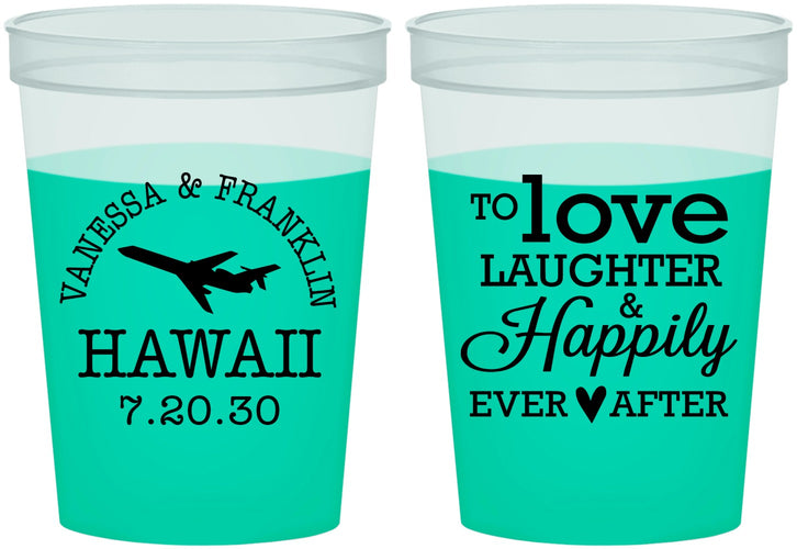 Custom Wedding 16 oz Color Changing Cups - Love Laughter Happily | 404