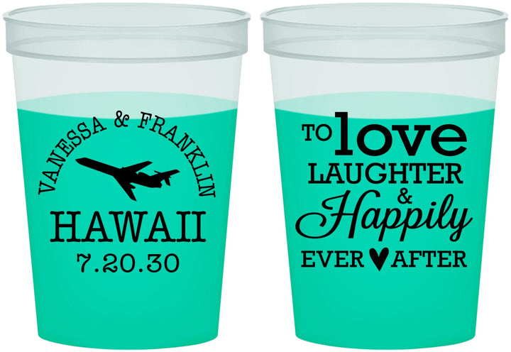 Custom Wedding 16 oz Color Changing Cups - Love Laughter Happily | 404