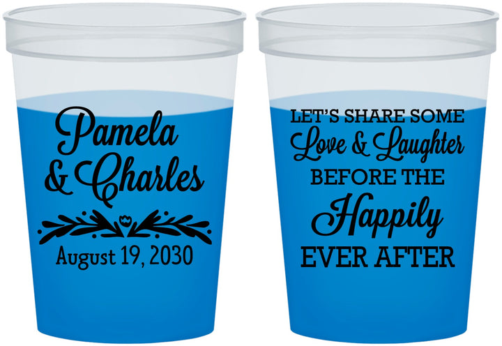 Custom Wedding 16 oz Color Changing Cups - Love Laughter Happily | 409