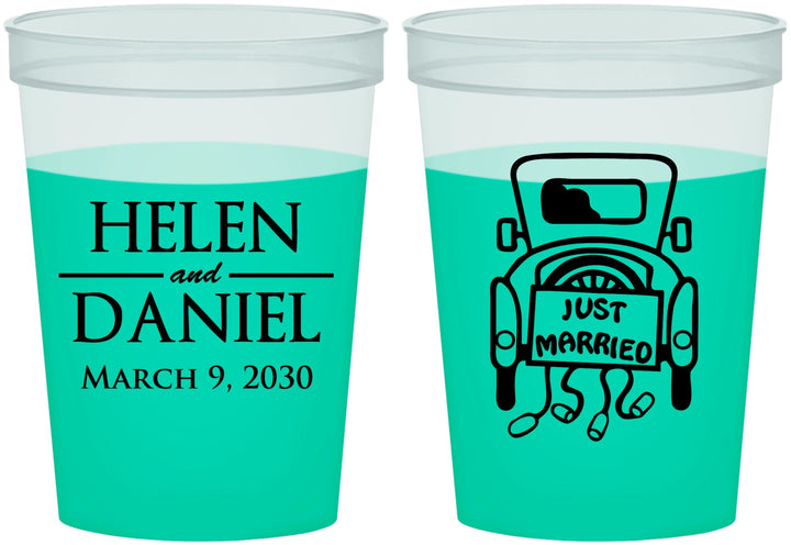 Custom Wedding 16 oz Color Changing Cups - Just Married Old Car | 413