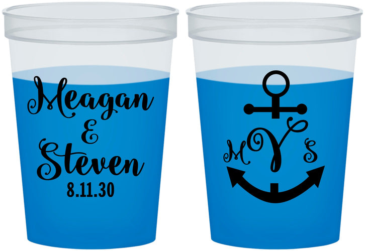 Custom Wedding 16 oz Color Changing Cups - Monogram Nautical | 414