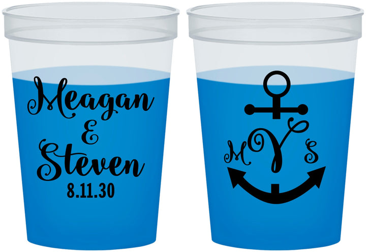 Custom Wedding 16 oz Color Changing Cups - Monogram Nautical | 414
