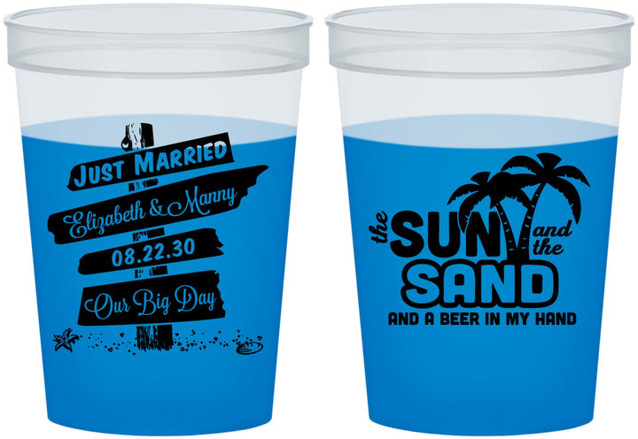 Custom Wedding 16 oz Color Changing Cups - Sun Sand Drink In My Hand | 416