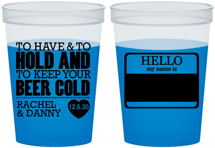 Custom Wedding 16 oz Color Changing Cups - Hello My Name Is | 418