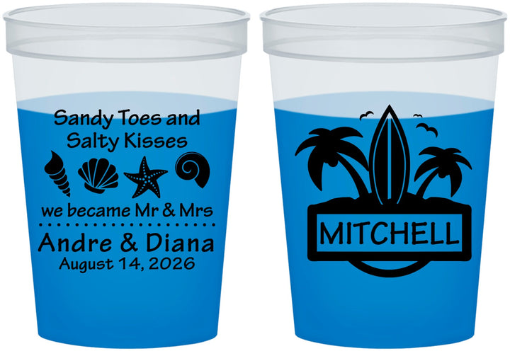 Custom Wedding 16 oz Color Changing Cups - Sandy Toes Salty Kisses | 419