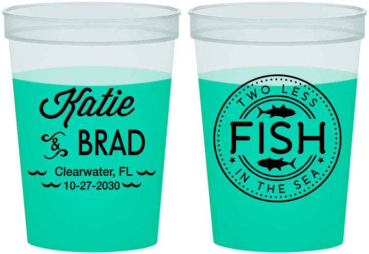Custom Wedding 16 oz Color Changing Cups - Two Less Fish In The Sea | 421