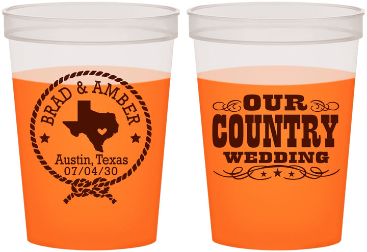 Custom Wedding 16 oz Color Changing Cups - Country Texas | 424