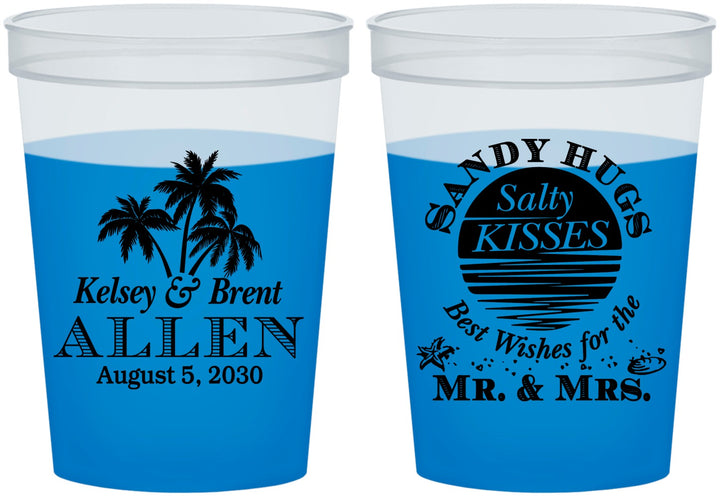 Custom Wedding 16 oz Color Changing Cups - Sandy Hugs Salty Kisses | 425