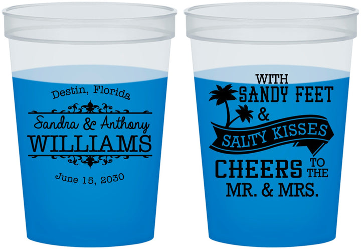 Custom Wedding 16 oz Color Changing Cups - Sandy Feet Salty Kisses | 434